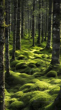 Lush spruce forests carpeted in emerald moss