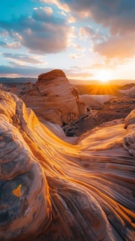 Magnificent sandstone formations glowing in the sunset