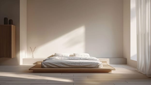 Minimalist bedroom with clean lines and serene ambiance
