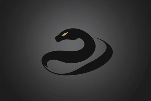 A sleek black snake silhouette with striking yellow eyes stands out against a dark background. The design is minimalistic yet captivating.