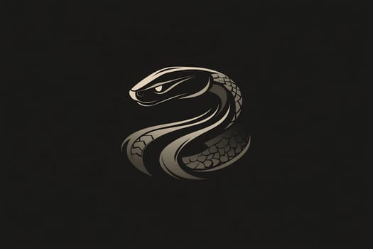 A detailed snake illustration features elegant curves and scales, created in dark tones against a black backdrop for striking contrast.