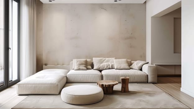 Minimalist living space with cozy textiles
