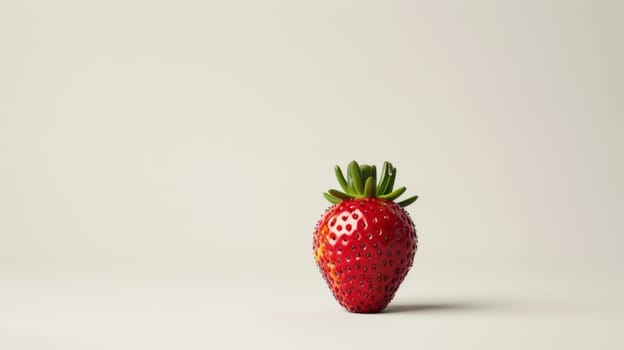 Minimalist spin of a single strawberry against a white background