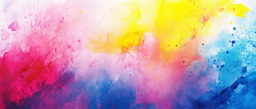 Colorful abstract watercolor splashes featuring vibrant pink, yellow, and blue hues, creating a lively and energetic artwork.