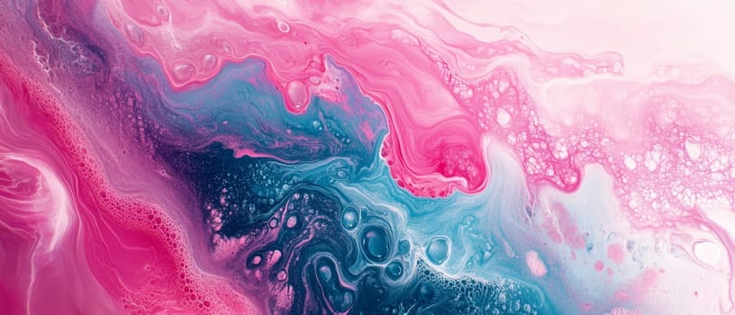 Vibrant abstract fluid art with swirling pink and blue hues, creating a mesmerizing pattern of colors and textures.