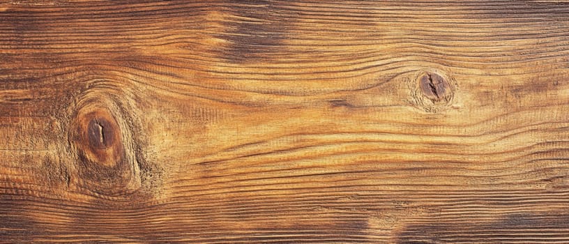 Close up of natural wood grain texture with warm brown tones, knots, and intricate patterns, perfect for background or design element.