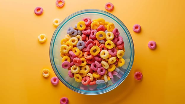 Rotating bowl of colorful breakfast cereal
