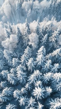 Pristine coniferous forests blanketed in snow