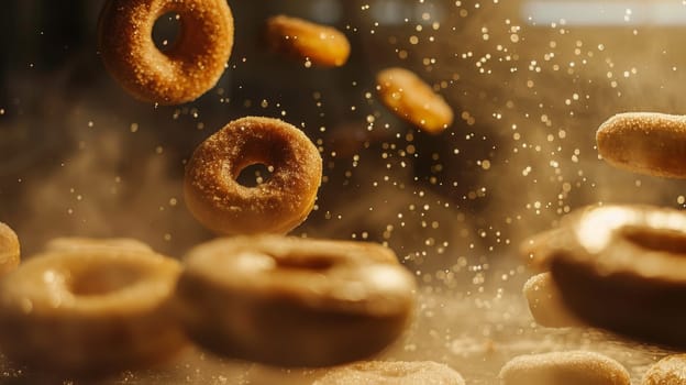 Silhouette of freshly baked donuts spinning