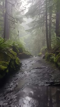 Pristine temperate rainforests drenched in mist