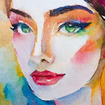 Watercolor Painting, Female Portrait - Generative Art