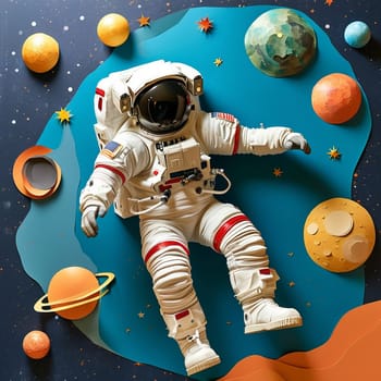 Surreal Astronaut in Space-Themed Collage with Colorful Planets and Stars