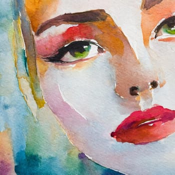 Watercolor Painting, Female Portrait - Generative Art