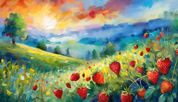 The Meadow With Wild Strawberries, Watercolor And Acrylic - Generative Art