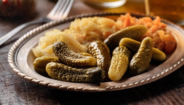 dish of pickles pub food, AI generated image