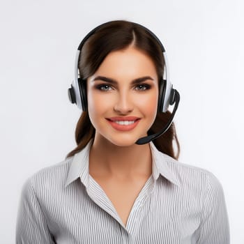 beautiful smiling woman with headset in a call centre