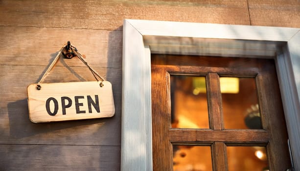 open sign on a shop door, AI generated image