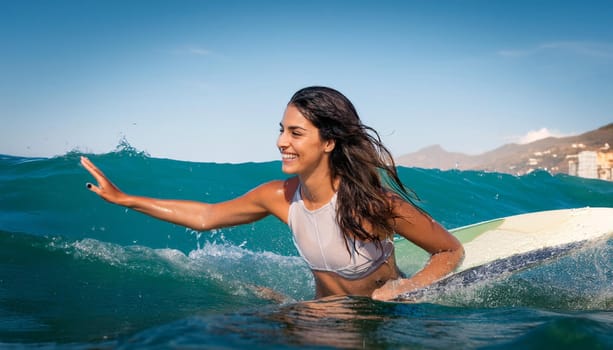 pretty young woman windsurfing, AI generated image