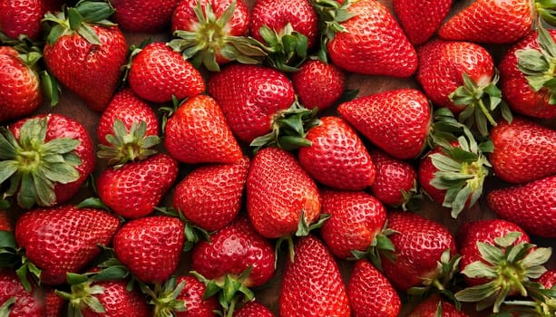 strawberries fruits vegetarian food flat top view, AI generated image