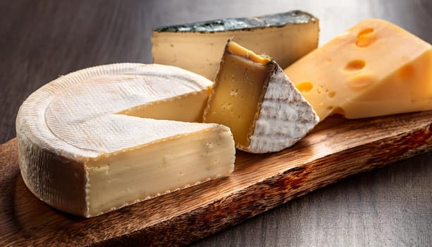 fine cheeses on a cutting board, AI generated image