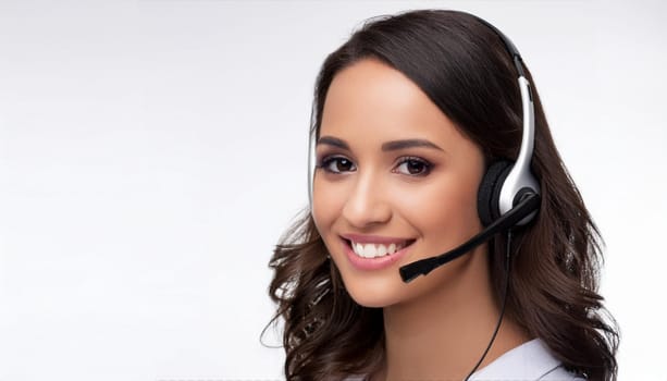 beautiful smiling woman with headset in a call centre