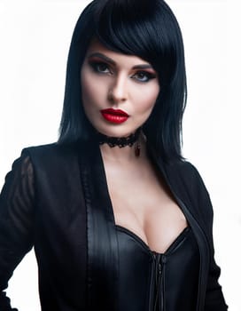 pretty young goth woman dressed in black, AI generated image