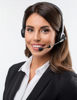 beautiful smiling woman with headset in a call centre