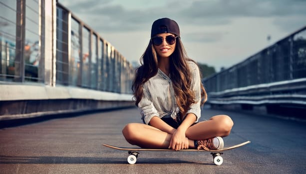gorgeous hip hop woman on skate, AI generated image