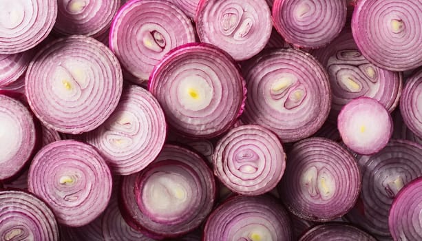 sliced red onions vegetables flat view, AI generated image