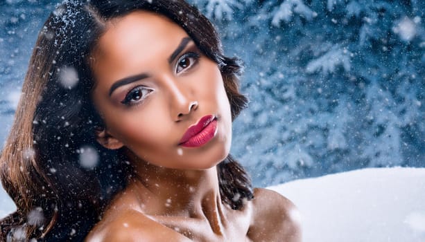 pretty young woman in the snow, AI generated image