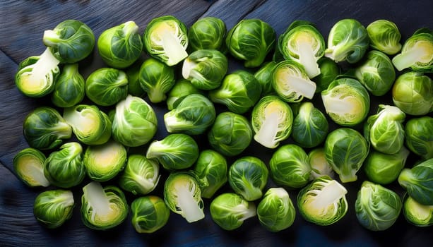 brussel sprouts vegetables flat view, AI generated image