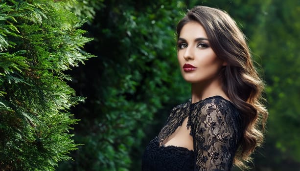 gorgeous young goth woman dressed in black, AI generated image