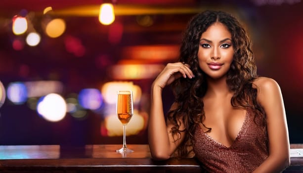 pretty young woman at the bar, AI generated image