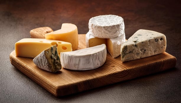 fine cheeses on a cutting board, AI generated image