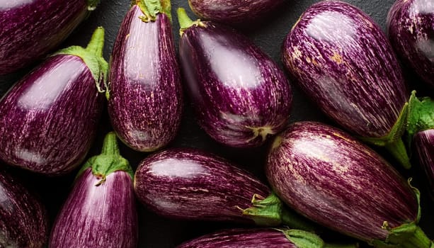 aubergines vegetables flat view, AI generated image