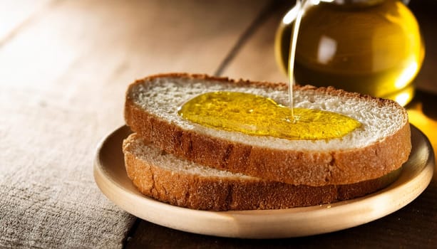extra virgin olive oil on sliced bread, AI generated image