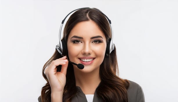 beautiful smiling woman with headset in a call centre