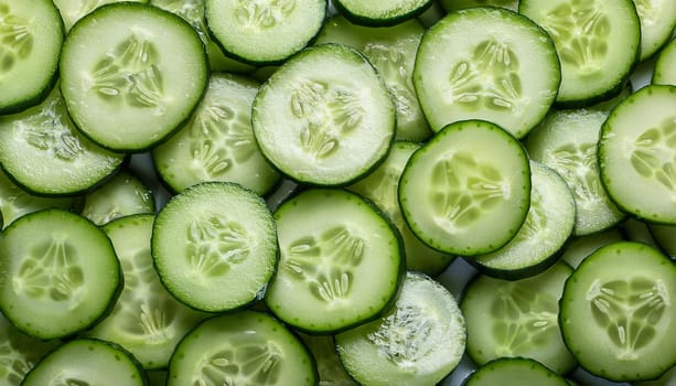 sliced cucumbers vegetables flat view, AI generated image