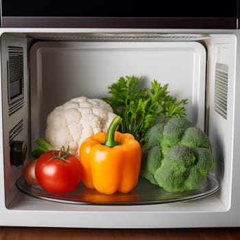 vegetables in a microwave oven, AI generated image