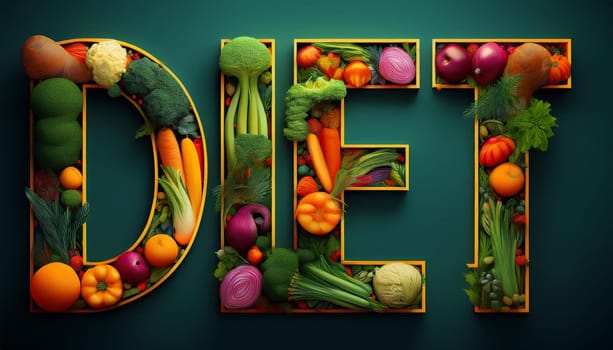 word diet written with vegetables, AI generated image