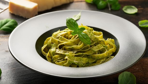 tagliatelle al pesto pasta, AI generated image