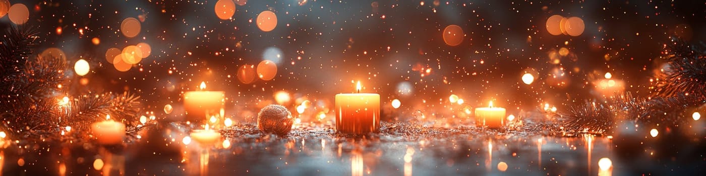 A softly blurred Christmas scene capturing the warm glow of candlelight in a cozy home setting, evoking a sense of family and festive warmth. Soft decorations and ambient light create a heartwarming, inviting background perfect for celebrating the holiday season.
