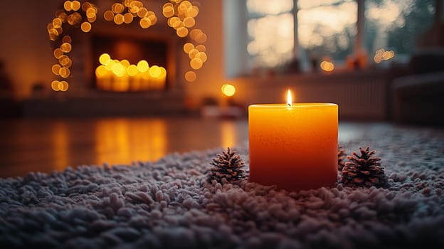 A cozy, blurred Christmas background capturing the essence of home and family, with soft warm lighting that fills the room, evoking a comforting holiday ambiance. Hints of holiday decorations and festive spirit create a welcoming seasonal atmosphere, perfect for invoking memories of cherished family moments.