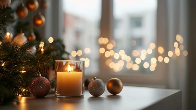 A classic Christmas scene featuring festive decorations and the warm glow of candlelight, capturing the cozy, intimate atmosphere of a holiday-ready home. Perfect for setting a tranquil and joyful Christmas mood.