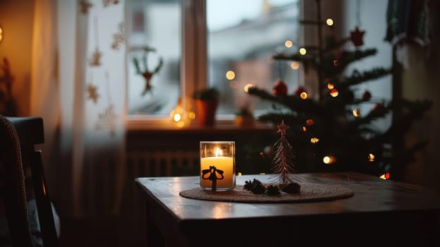 A classic Christmas scene featuring festive decorations and the warm glow of candlelight, capturing the cozy, intimate atmosphere of a holiday-ready home. Perfect for setting a tranquil and joyful Christmas mood.