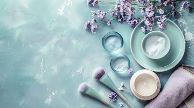 Copy space strategically incorporated into the aesthetic of beauty and wellness arrangement
