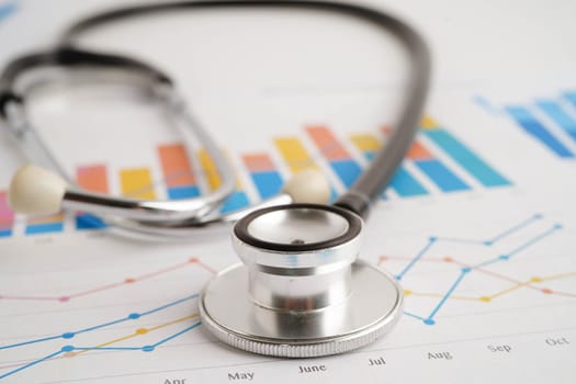 Stethoscope on chart or graph paper, Financial, account, statistics and business data medical health.