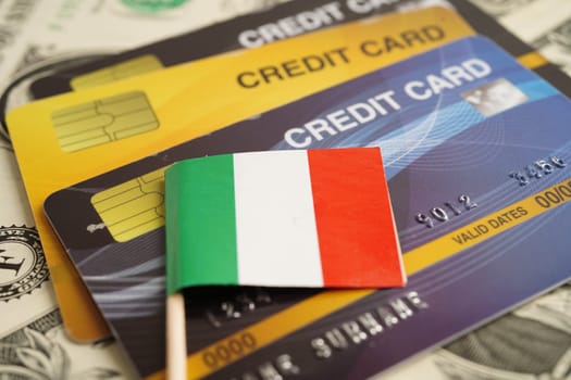 Italy flag on credit card, finance economy trading shopping online business.