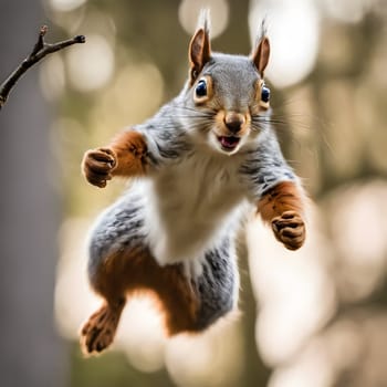 Fearless Flight: A Squirrel Leaping with Exhilaration