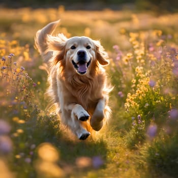 Golden Joy: A Retriever’s Run Through Wildflower Fields